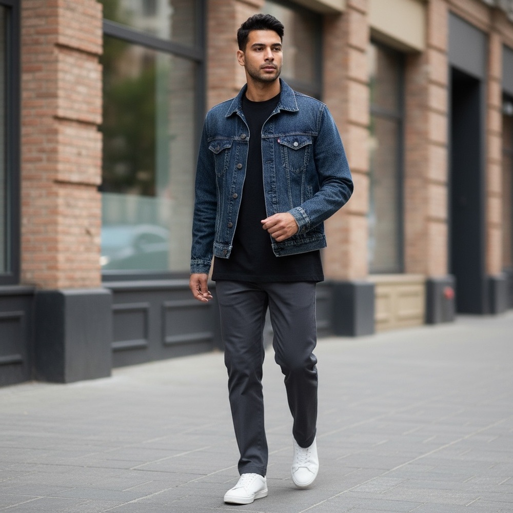 Men’s American Eagle Distressed Dark Blue Denim Jacket